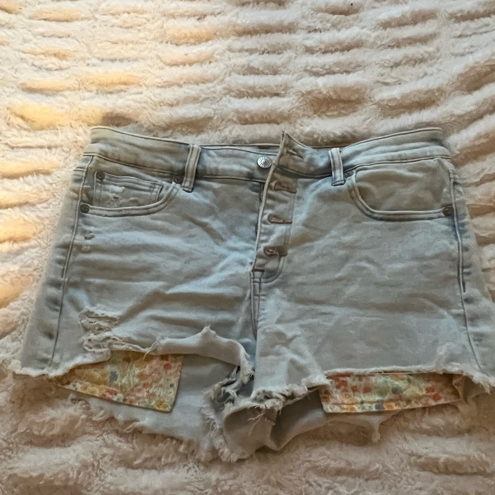 American Eagle Outfitters Light Blue Distressed Denim Shorts